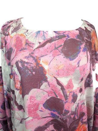 R Floral Embezzled Ribbed Top