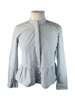 R Striped peplum button front shirt