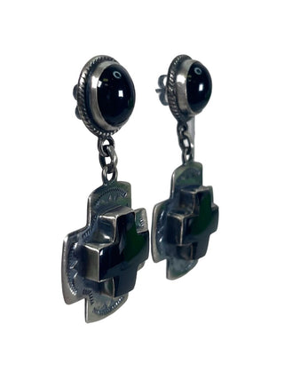 R sterling black onyx cross earrings