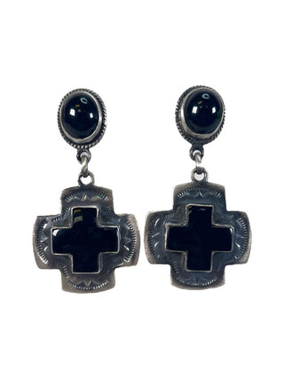 R sterling black onyx cross earrings