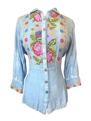R Embroidered Button Up Top