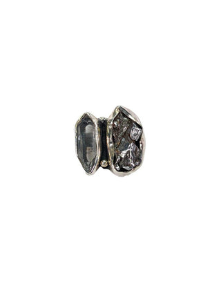 R sterling Herkimer Diamond & meteorite ring