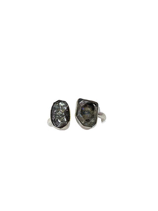 R sterling Herkimer Diamond & meteorite ring