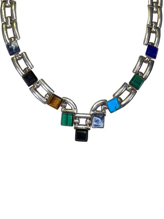 R vintage Taxco sterling stone choker necklace
