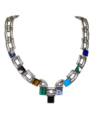 R vintage Taxco sterling stone choker necklace