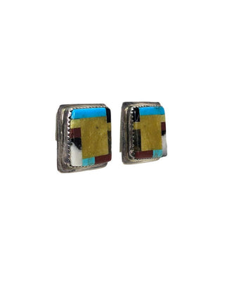 R sterling inlay clip earrings