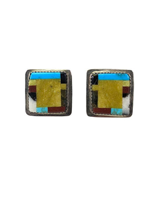 R sterling inlay clip earrings