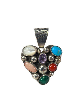 R sterling multi stone heart pendant