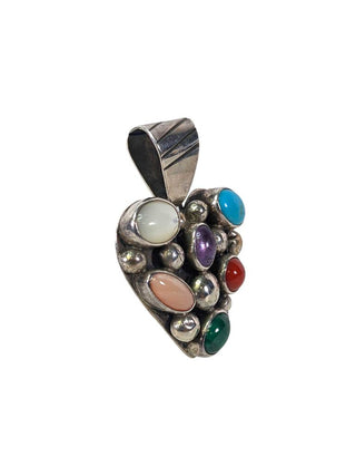 R sterling multi stone heart pendant