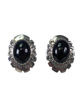 R SS Stamped Onyx Earrings