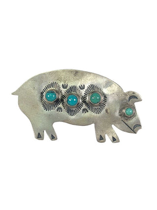 R sterling turquoise pig pin