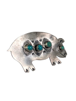 R sterling turquoise pig pin