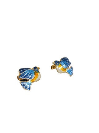 R Sterling enamel bird earrings