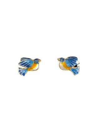 R Sterling enamel bird earrings
