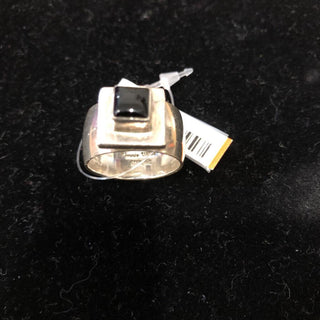R Sterling cigar band ring w/ stone