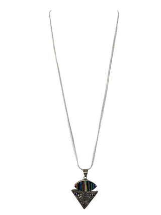 R sterling rainbow calsilica stone & amethyst pendant on not sterling chain