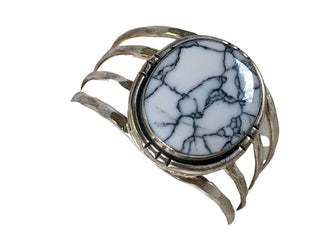 R Nickle silver stone cuff bracelet