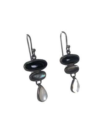 R sterling onyx shell dangle earrings