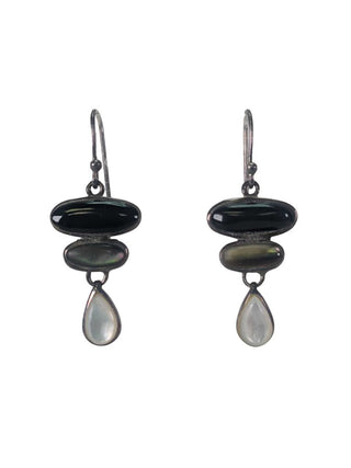 R sterling onyx shell dangle earrings