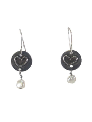 R sterling heart pearl drop earrings