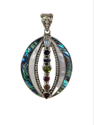 R sterling stone & abalone pendant