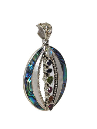 R sterling stone & abalone pendant