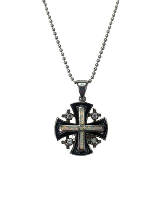 R sterling opal Jerusalem Cross pendant necklace
