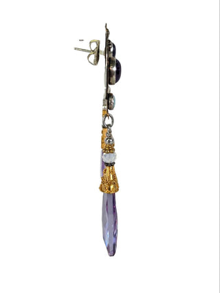 R locally made sterling brass amethyst & opal drop earrings