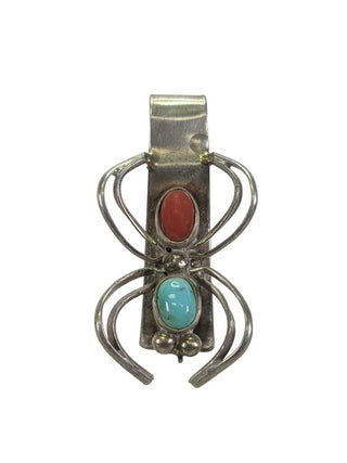 R sterling turquoise coral spider money clip