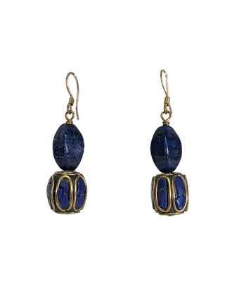 R lapis & brass necklace earring set