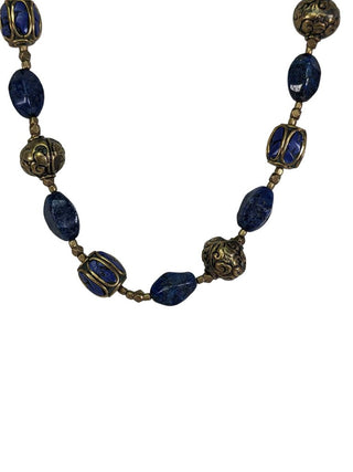 R lapis & brass necklace earring set