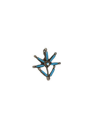 R Zuni sterling turquoise needle point flower pin