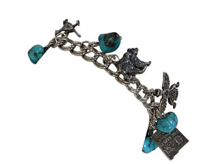 ss turquoise native theme charm bracelet c 1950