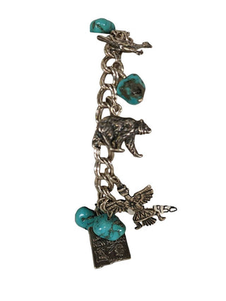 ss turquoise native theme charm bracelet c 1950