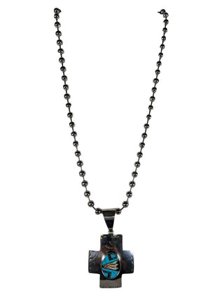 R SS Inlay Cross Pendant w/ Stainless Steel Chain