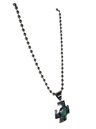 R SS Inlay Cross Pendant w/ Stainless Steel Chain