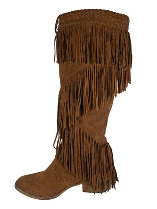 R Fringed Fabric Boots