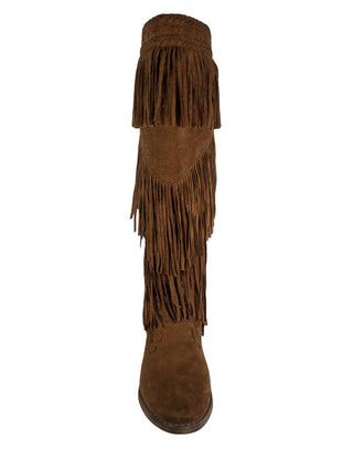 R Fringed Fabric Boots