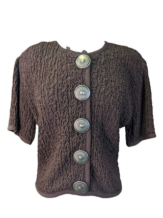 R Ruched Crop Button Up