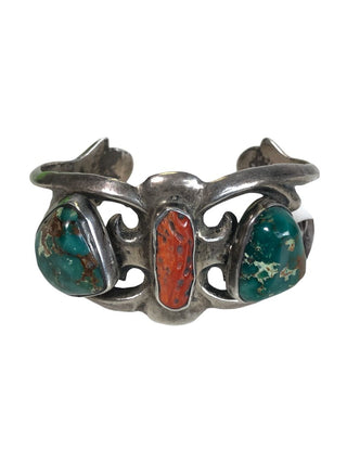 R cast sterling turquoise coral cuff bracelet