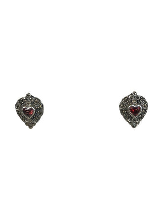 R sterling garnet heart earrings