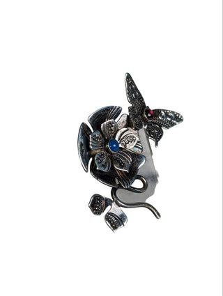 R sterling stone flower butterfly pin