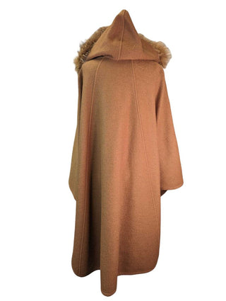 R Wool Blend w/Faux Fur Cape