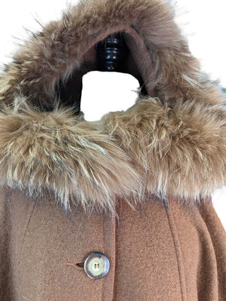 R Wool Blend w/Faux Fur Cape