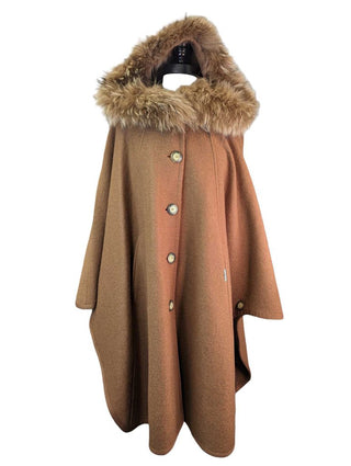 R Wool Blend w/Faux Fur Cape