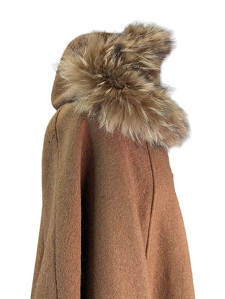 R Wool Blend w/Faux Fur Cape