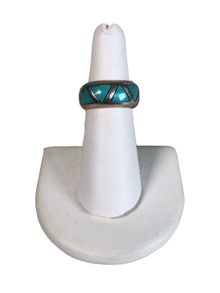 R Sterling inlaid stone ring