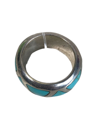 R Sterling inlaid stone ring