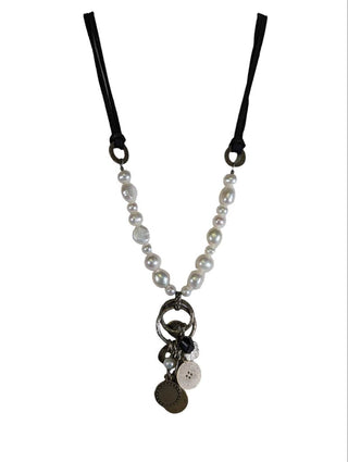 R pearl sterling mixed metal necklace