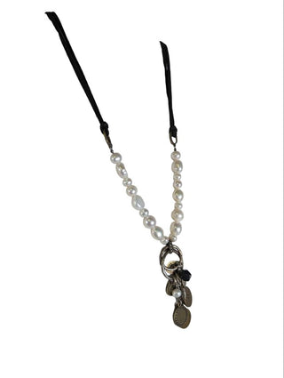 R pearl sterling mixed metal necklace
